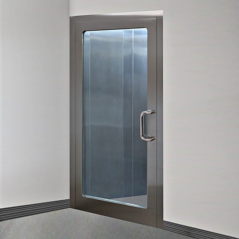 Left hand reverse stainless steel door with full view tempered glass window | 6603-83-R displayed