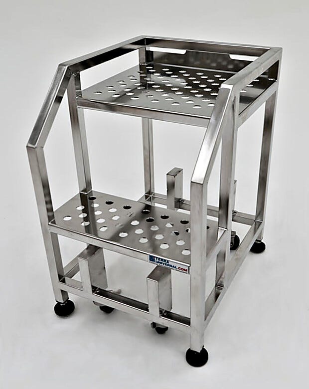 Narrow cleanroom stairs: 2 steps with perforations.  |  2805-07-316 displayed