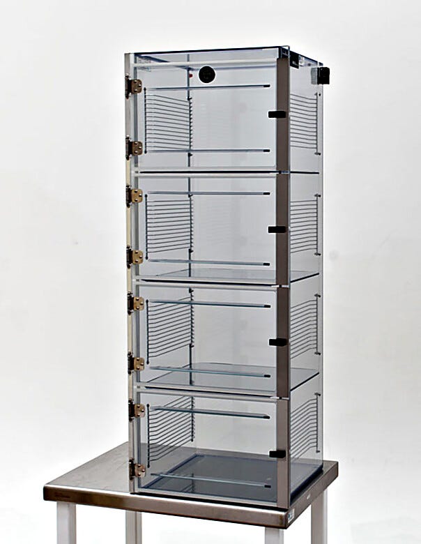ValuLine® static-safe desiccator cabinet, static-dissipative PVC, 4 chambers with adjustable shelving  |  3949-33C displayed