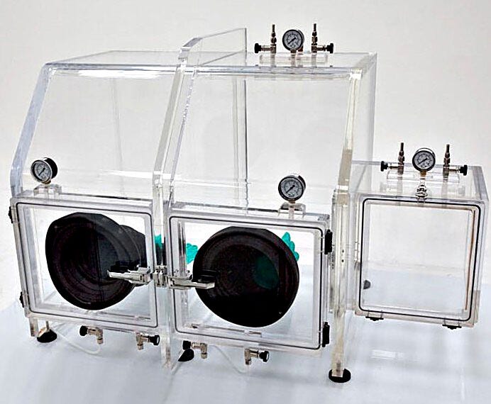Single Acrylic RightHand Airlock Vaccum Glovebox  |  3306-88 displayed