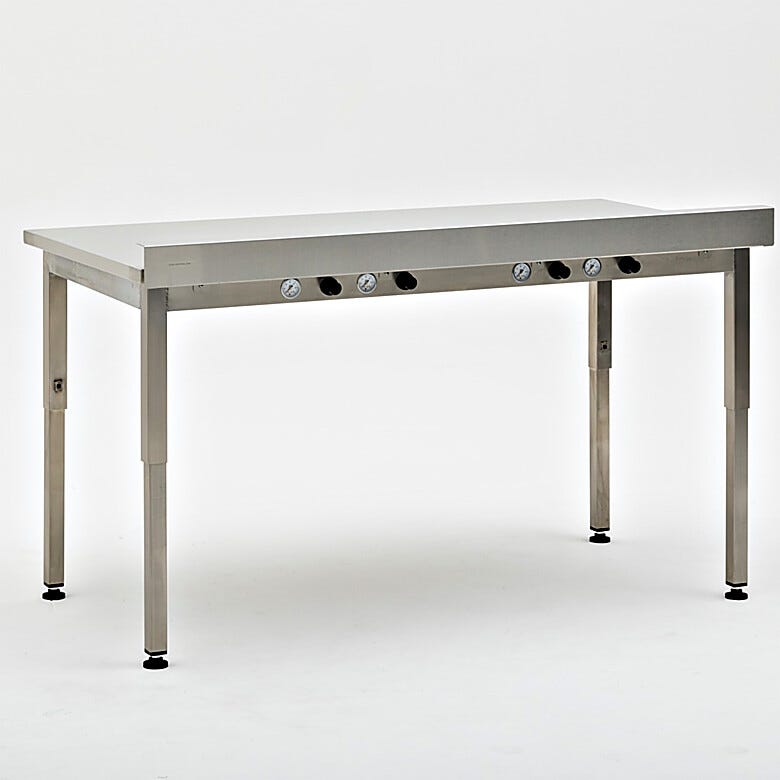 Stainless steel vibration isolation workstation with multiple pressure gauges, height-adjustable legs and leveling feet  |  1570-81A displayed
