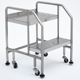 Mobile Step Ladder; BioSafe® Round Tube, Fully Welded, 2 Steps, 304 or 316 SS, 20