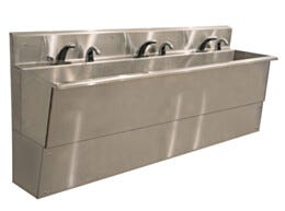 Wall-Mount Sink; BioSafe®, 3 Faucets, 304 Stainless Steel, Stainless Steel Finish Faucets, 71.75