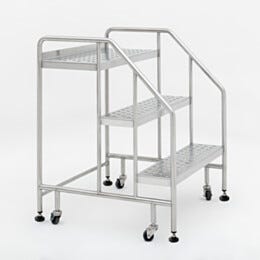 Mobile Step Ladder; BioSafe® Round Tube, Fully Welded, 3 Steps, 304 or 316 SS, 30