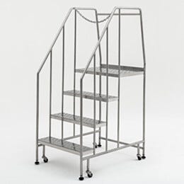 Mobile Step Ladder; BioSafe® Round Tube, Fully Welded, 4 Steps, 304 or 316 SS, 30
