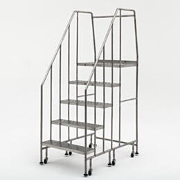 Mobile Step Ladder; BioSafe® Round Tube, Fully Welded, 5 Steps, 304 or 316 SS, 30
