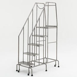 Mobile Step Ladder; BioSafe® Round Tube, Fully Welded, 5 Steps, 304 or 316 SS, 20