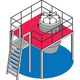 90° Ladder Platform; Diamond Plated, 4 Steps, Stainless Steel, 24.77