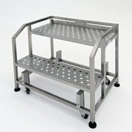 Mobile Step Ladder; Diamond Plated, Non-Continuous Welded, 2 Steps, 304 or 316 SS, 30