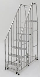Mobile Step Ladder; Diamond Plated, Non-Continuous Welded, 7 Steps, 304 or 316 SS, 26