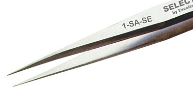 Stainless Steel tweezers with slender tips and fine points.  |  9301-60 displayed