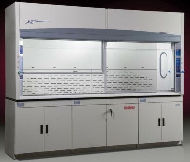 Shown: 12' Benchtop Protecto XL Fume Hood with optional service fixtures and base cabinets  |  3649-45 displayed