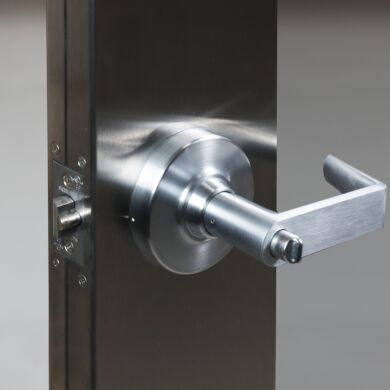 Stainless steel cleanroom door lever with cylindrical lockset  |  6603-LP-C displayed