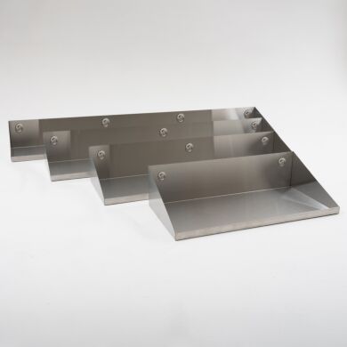 Space-efficient wall mounted shelves suitable for contamination sensitive surgical tools and instruments