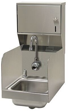 Hand Sink, wall mounted, with left and right side splashes, electronic faucet, drain with strainer plate (Model 7-PS-89)  |  6901-57 displayed