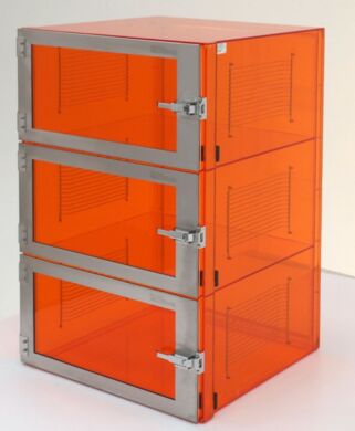 Adjust-a-shelf amber acrylic three chamber desiccator cabinet without flowmeter or shelf  |  3950-72D displayed