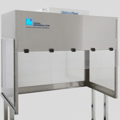 BioSafe® vertical laminar flow hood with polycarbonate panels; Cracks less easily with ~250x impact resistance of glass, 15x impact resistance of acrylic  |  1688-PC-4830 displayed