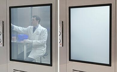 Switch-Glass Frameless Window mounted in Stainless Steel BioSafe Cleanroom  |  6603-54 displayed