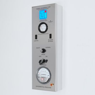 Cleanroom control panel provides centralized control and monitoring of cleanroom functions; status indicator LED blinks when FFU filters need replacement  |  