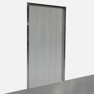 Pre-hung strip curtain door with stainless steel frame and anti-static PVC strip curtains  |  