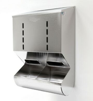 Stainless Steel Wall Mounted 2 Chamber Glove Dispenser with Catch Tray  |  4951-38-