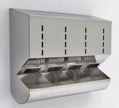 Stainless Steel Wall Mounted 4 Chamber Glove Dispenser with Catch Tray  |  4951-33-2 displayed