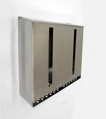 Stainless Steel 2 Compartment Glove Dispenser  |  4951-43-2 displayed