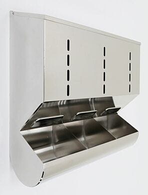 Wall Mounted 3 Compartment Stainless Steel Dispenser with Catch Tray  |  4951-32-2-316 displayed