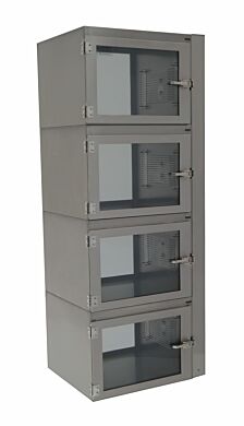 Series 400 four chamber Stainless Steel Desiccator cabinet shown without shelf.  |  1609-03BNP displayed