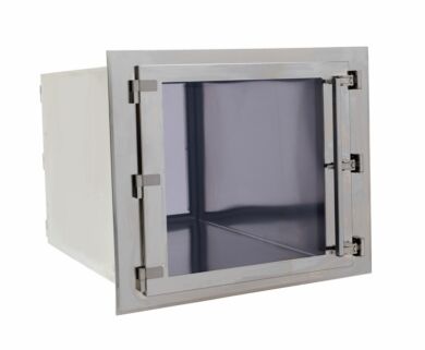 CleanMount(tm) BioSafe Passthrough mounts flush against cleanroom wall  |  2636-80C displayed