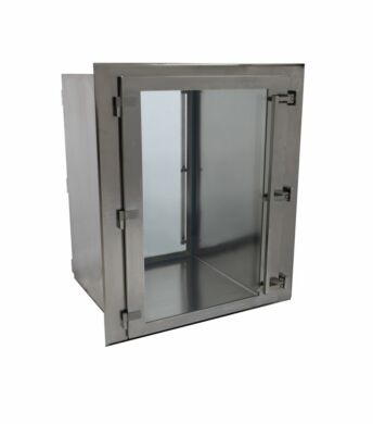 CleanMount(tm) BioSafe Passthrough mounts flush against cleanroom wall  |  2636-82C displayed