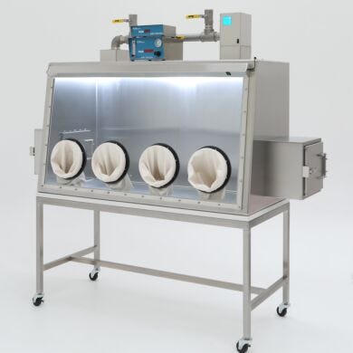 ISO 5 BioSafe® stainless steel glove box for Live Biotherapeutic Products (LBPs) features open/closed loop ULPA filtration and automatic nitrogen gas purge syst  |  9670-64C displayed