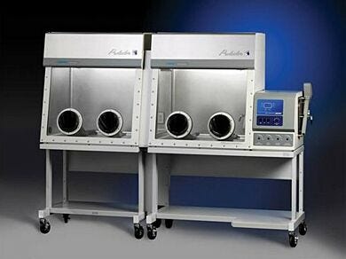 Labconco Protector Combination Glove Boxes shown in double configuration with four arm ports  |  3644-17 displayed