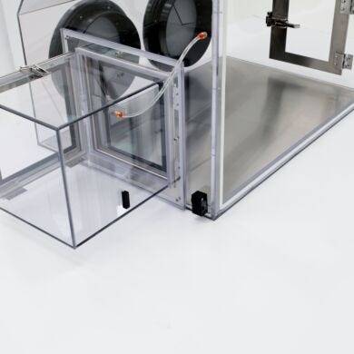 Stainless steel surface mounts inside a plastic glovebox; simplifies cleaning, extends service life; protects from scratches and heavy impacts of dropped items
