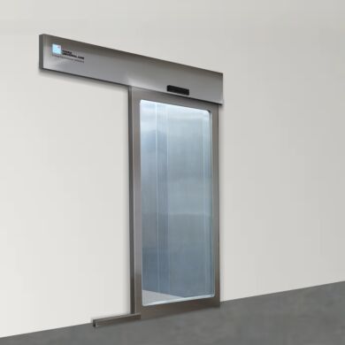 Stainless steel left sliding pre-hung automatic door with full-view window | 
