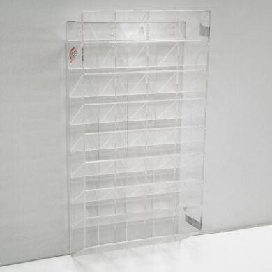 Acrylic safety glasses holder, wall-mounted, 13”W x 5.5”D x 30”H with 32 compartments  |  4951-25A displayed