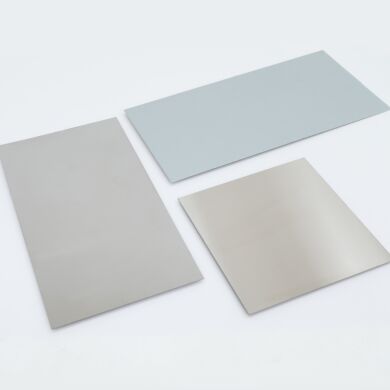 Steel sheets available in 304, 316L, and annealed 430; gauges ranging from 12 to 24 GA.