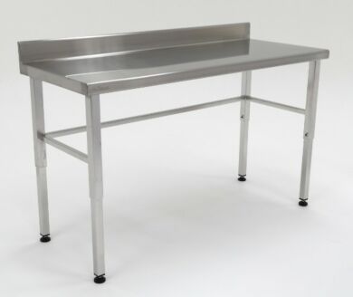 Stainless steel table with backsplash helps contain spills.  |  9607-03 displayed