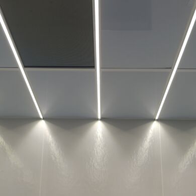 Double stacked cleanroom LED strip lights installed to the ceiling of a cleanroom  |  3800-40A displayed