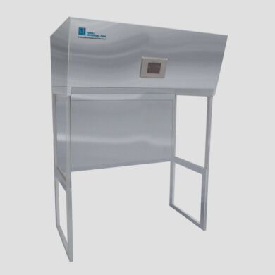 Vertical laminar flow hood provides unidirectional flow of HEPA-filtered air, includes PLC touchscreen control (5-foot model shown)