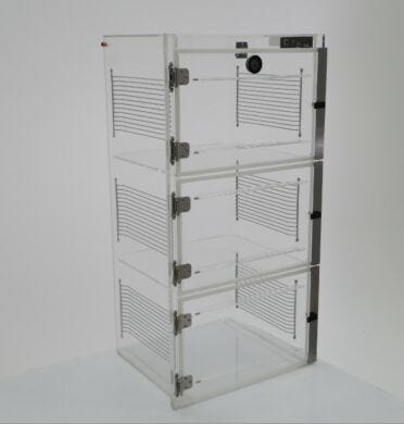 ValuLine acrylic desiccator cabinet, 3 chambers with adjustable shelving  |  3949-27C displayed