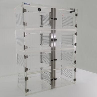 Acrylic ValuLine Extended Service desiccator cabinet with 8 chambers, 36.75”W x 16”D x 49.25”H  |  3949-36C displayed