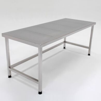 Cleanroom-compliant, ISO 4, table with perforated top to optimize airflow and minimize dust accumulation  |  