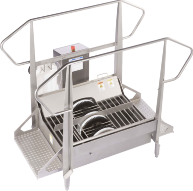 Stainless steel BSX800-DAF Compact Walk Through Dual Wet Boot Scrubber for medium traffic applications include 2 ½” side disc brushes  |  5608-28 displayed