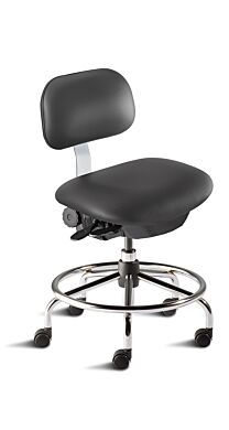 Biofit ISO4 black desk chair includes high profile tubular steel base, dual-wheel casters, footring and concave seat with internal seat board bumperguard