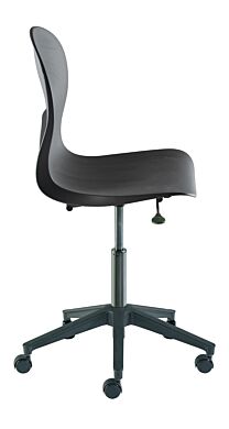 Biofit black high bench chair includes composite base, dual-wheel casters, polypropylene shell and black metal part finish