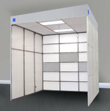 Custom HLF polypropylene cleanroom with strip panels removed; shown with optional lights and FFUs  |  6604-10 displayed