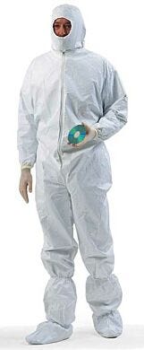 ProClean disposable garments are three times cleaner yet cost less than traditional disposables; shown with coveralls, hood, boots  |  