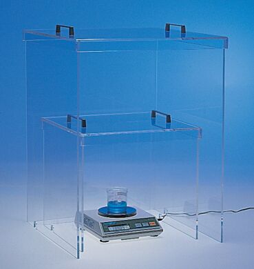 Acrylic Balance Shields function as dead-air boxes to shield delicate operations like powder weighing against air drafts, bumps, spills  |  4950-55 displayed