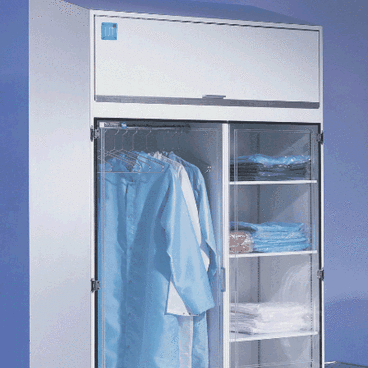 Cleanroom garments and supplies cabinets available with HEPA filtration  |  4101-20D displayed